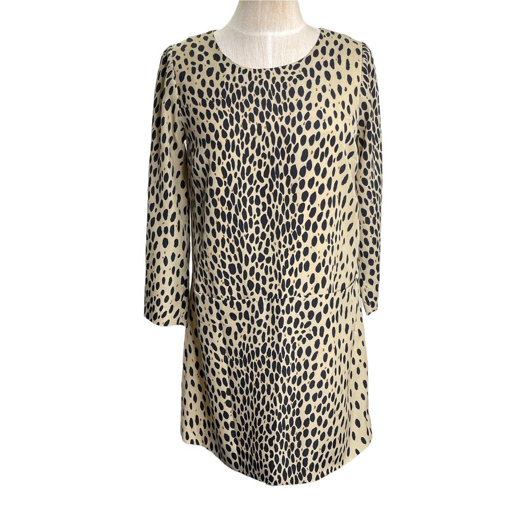 J Crew Womens Leopard Animal Print Shift Dress Pockets Tan Black Size 2